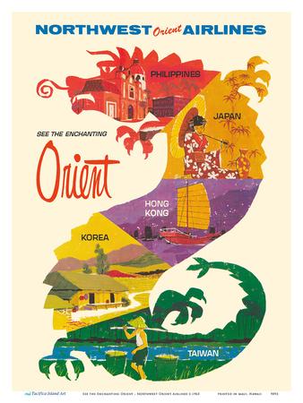 1935 China the Overland Route NW Orient Airines China Travel Poster 18x24