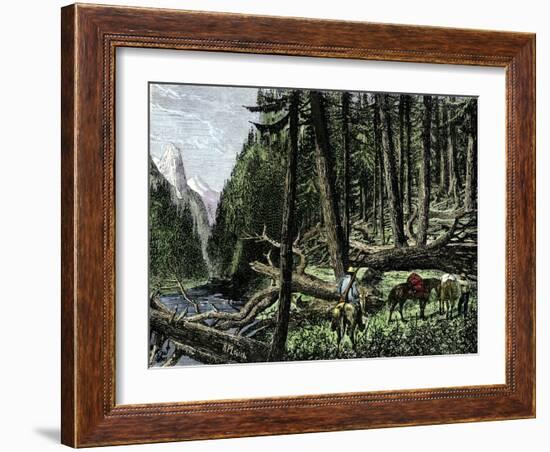 Pack Train of Traders in the Rocky Mountains, c.1800-null-Framed Giclee Print