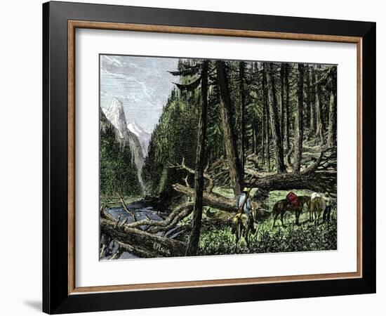 Pack Train of Traders in the Rocky Mountains, c.1800-null-Framed Giclee Print