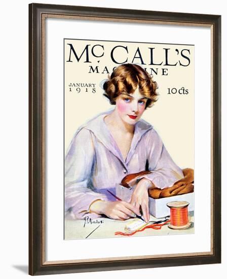 Packaging A Gift With Ribbon & Writing A Card 1918 McCall's-McCalls-Framed Art Print