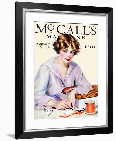 Packaging A Gift With Ribbon & Writing A Card 1918 McCall's-McCalls-Framed Art Print