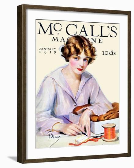 Packaging A Gift With Ribbon & Writing A Card 1918 McCall's-McCalls-Framed Art Print