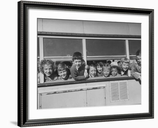 Packed School Bus in Detroit, First Graders Happily Stuck their Heads Out of its Windows-null-Framed Photographic Print