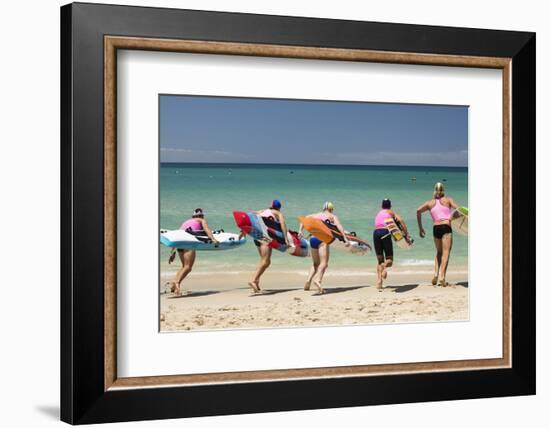 Paddleboarders on the beach, Surfers Paradise, City of Gold Coast, Queensland, Australia-Panoramic Images-Framed Photographic Print