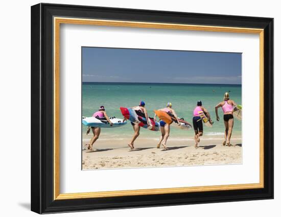 Paddleboarders on the beach, Surfers Paradise, City of Gold Coast, Queensland, Australia-Panoramic Images-Framed Photographic Print