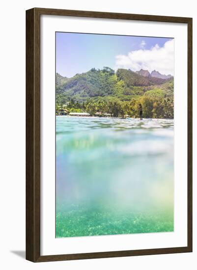 Paddleboarding in Muri Lagoon with Rarotonga in the Background, Cook Islands, Pacific-Matthew Williams-Ellis-Framed Photographic Print