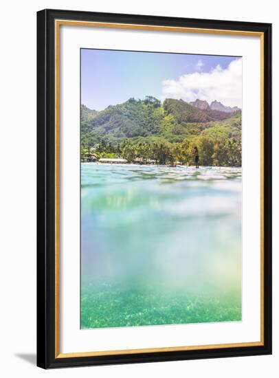 Paddleboarding in Muri Lagoon with Rarotonga in the Background, Cook Islands, Pacific-Matthew Williams-Ellis-Framed Photographic Print