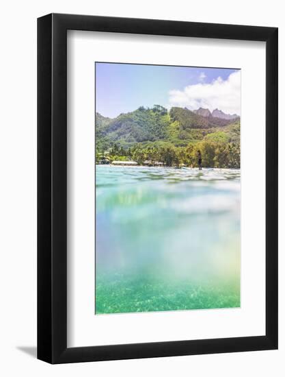 Paddleboarding in Muri Lagoon with Rarotonga in the Background, Cook Islands, Pacific-Matthew Williams-Ellis-Framed Photographic Print