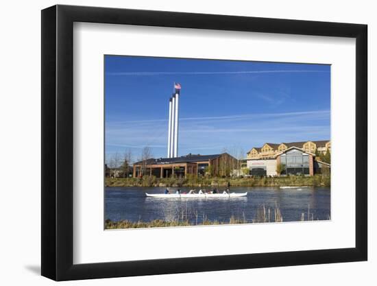 Paddlers on the Deschutes River, Old Mill District, Bend, Oregon, USA-Chuck Haney-Framed Photographic Print