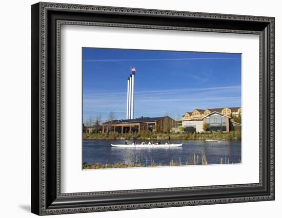 Paddlers on the Deschutes River, Old Mill District, Bend, Oregon, USA-Chuck Haney-Framed Photographic Print