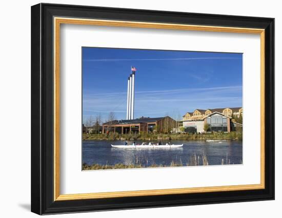 Paddlers on the Deschutes River, Old Mill District, Bend, Oregon, USA-Chuck Haney-Framed Photographic Print