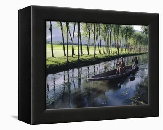 Paddy Fields and Waterway with Local Boat, Kashmir, India-John Henry Claude Wilson-Framed Premier Image Canvas