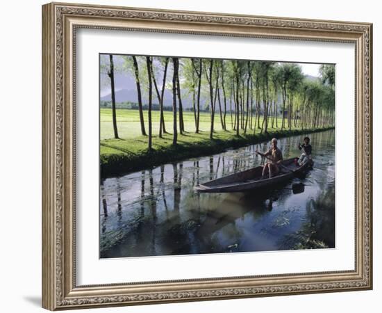 Paddy Fields and Waterway with Local Boat, Kashmir, India-John Henry Claude Wilson-Framed Photographic Print