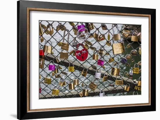 Padlocks Left By Lovers Cover Paris' Pont Des Arts Pedestrian Bridge. Paris, France-Karine Aigner-Framed Photographic Print