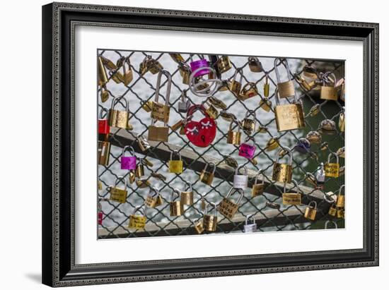 Padlocks Left By Lovers Cover Paris' Pont Des Arts Pedestrian Bridge. Paris, France-Karine Aigner-Framed Photographic Print