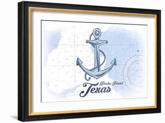 Padre Island, Texas - Anchor - Blue - Coastal Icon-Lantern Press-Framed Art Print