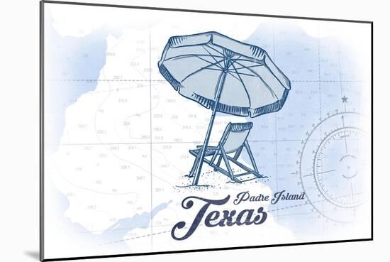 Padre Island, Texas - Beach Chair and Umbrella - Blue - Coastal Icon-Lantern Press-Mounted Art Print