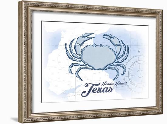 Padre Island, Texas - Crab - Blue - Coastal Icon-Lantern Press-Framed Art Print