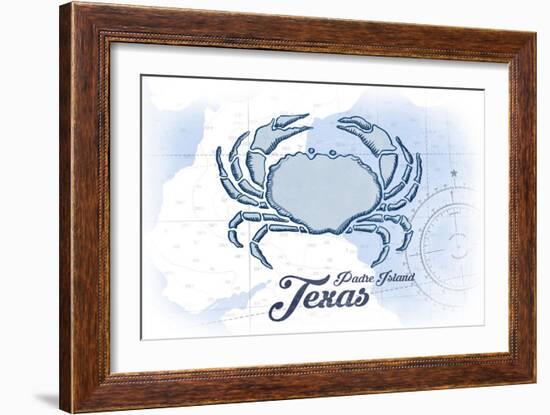 Padre Island, Texas - Crab - Blue - Coastal Icon-Lantern Press-Framed Art Print