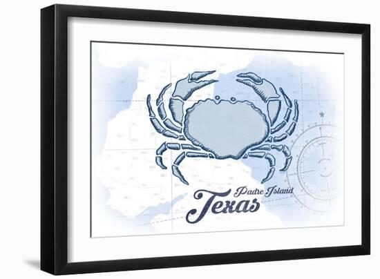 Padre Island, Texas - Crab - Blue - Coastal Icon-Lantern Press-Framed Art Print