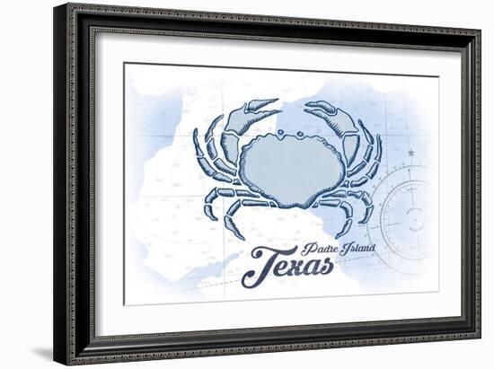 Padre Island, Texas - Crab - Blue - Coastal Icon-Lantern Press-Framed Art Print