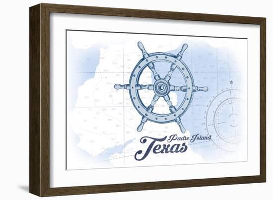 Padre Island, Texas - Ship Wheel - Blue - Coastal Icon-Lantern Press-Framed Art Print