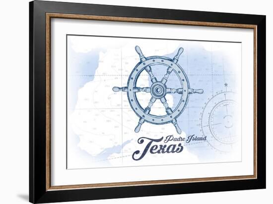 Padre Island, Texas - Ship Wheel - Blue - Coastal Icon-Lantern Press-Framed Art Print