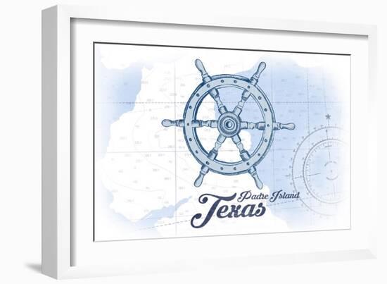 Padre Island, Texas - Ship Wheel - Blue - Coastal Icon-Lantern Press-Framed Art Print