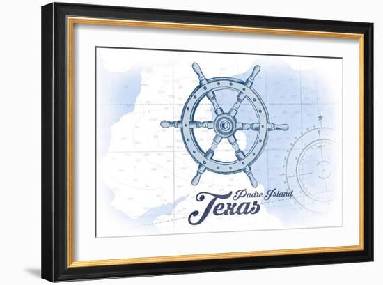 Padre Island, Texas - Ship Wheel - Blue - Coastal Icon-Lantern Press-Framed Art Print