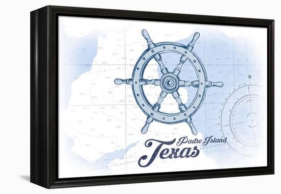 Padre Island, Texas - Ship Wheel - Blue - Coastal Icon-Lantern Press-Framed Stretched Canvas