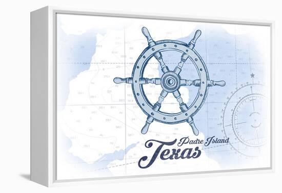 Padre Island, Texas - Ship Wheel - Blue - Coastal Icon-Lantern Press-Framed Stretched Canvas