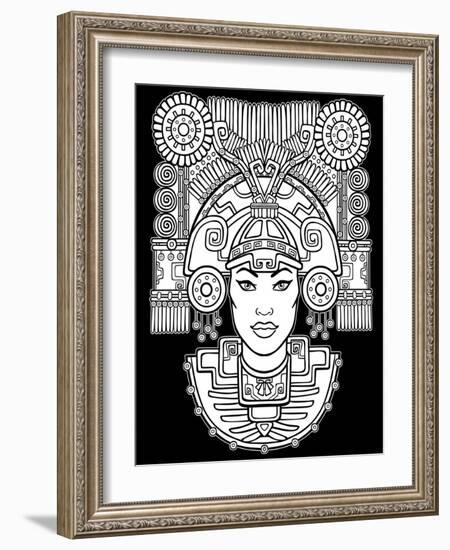 Pagan Goddess. Motives of Art Native American Indian. Vector Illustration: the White Silhouette Iso-Zvereva Iana-Framed Art Print