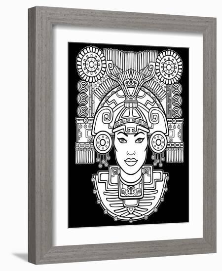 Pagan Goddess. Motives of Art Native American Indian. Vector Illustration: the White Silhouette Iso-Zvereva Iana-Framed Art Print