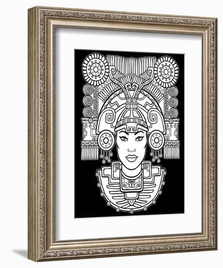 Pagan Goddess. Motives of Art Native American Indian. Vector Illustration: the White Silhouette Iso-Zvereva Iana-Framed Art Print