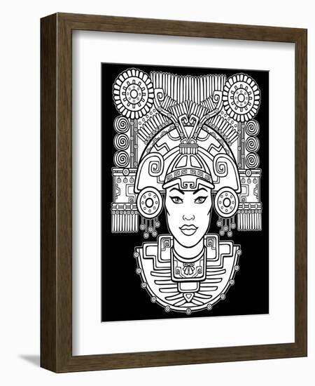 Pagan Goddess. Motives of Art Native American Indian. Vector Illustration: the White Silhouette Iso-Zvereva Iana-Framed Art Print