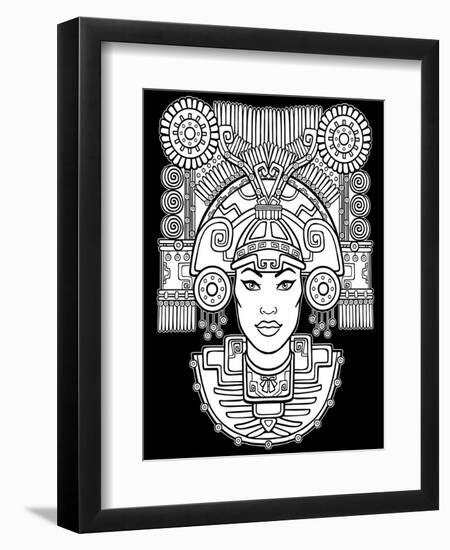 Pagan Goddess. Motives of Art Native American Indian. Vector Illustration: the White Silhouette Iso-Zvereva Iana-Framed Art Print