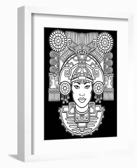 Pagan Goddess. Motives of Art Native American Indian. Vector Illustration: the White Silhouette Iso-Zvereva Iana-Framed Art Print