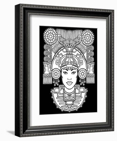 Pagan Goddess. Motives of Art Native American Indian. Vector Illustration: the White Silhouette Iso-Zvereva Iana-Framed Art Print