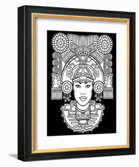 Pagan Goddess. Motives of Art Native American Indian. Vector Illustration: the White Silhouette Iso-Zvereva Iana-Framed Art Print