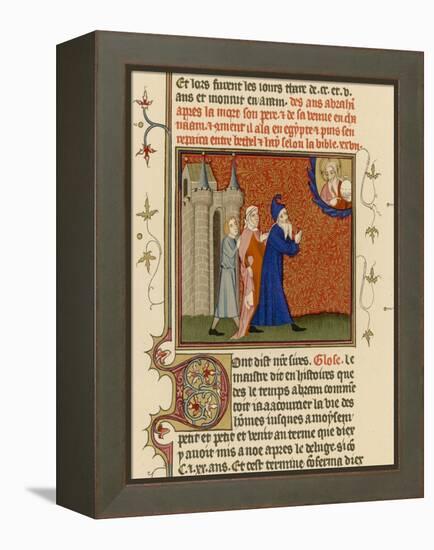 Page from a French Bible History Showing God Telling Abraham What He is to Do-null-Framed Stretched Canvas