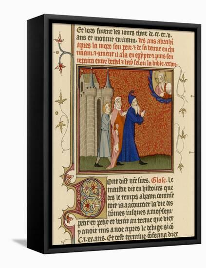 Page from a French Bible History Showing God Telling Abraham What He is to Do-null-Framed Stretched Canvas