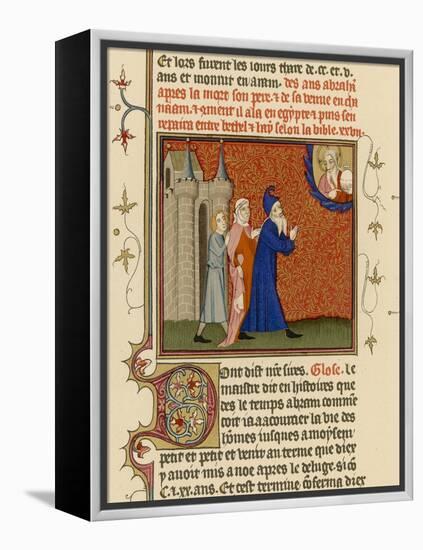 Page from a French Bible History Showing God Telling Abraham What He is to Do-null-Framed Stretched Canvas