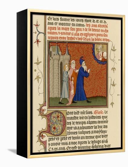 Page from a French Bible History Showing God Telling Abraham What He is to Do-null-Framed Stretched Canvas