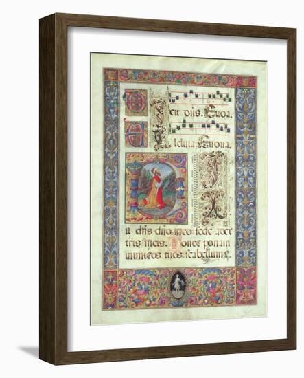 Page from a Manuscript with a Historiated Initial 'D' Depicting King David, C.1480 (Vellum)-Giuliano Amadei-Framed Giclee Print