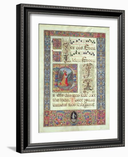 Page from a Manuscript with a Historiated Initial 'D' Depicting King David, C.1480 (Vellum)-Giuliano Amadei-Framed Giclee Print