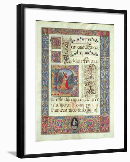 Page from a Manuscript with a Historiated Initial 'D' Depicting King David, C.1480 (Vellum)-Giuliano Amadei-Framed Giclee Print