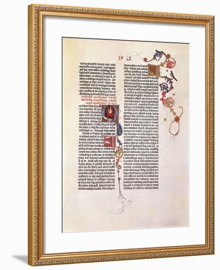 Page from the Bible for 42 Lines or Mazarinaed by Johan Gutenberg 15th Century.-null-Framed Giclee Print