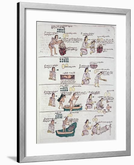 Page from the Codex Mendoza, Showing Discipline and Chores Assigned to Children, Mexico, c.1541-42-null-Framed Giclee Print