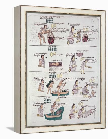 Page from the Codex Mendoza, Showing Discipline and Chores Assigned to Children, Mexico, c.1541-42-null-Framed Premier Image Canvas