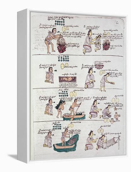 Page from the Codex Mendoza, Showing Discipline and Chores Assigned to Children, Mexico, c.1541-42-null-Framed Premier Image Canvas
